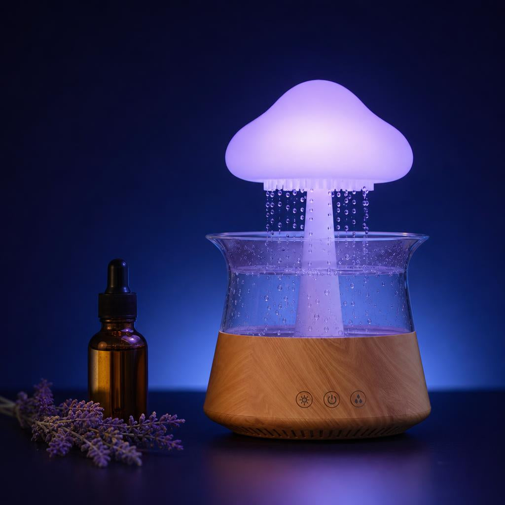 LumiNest con frasco de aceite esencial y lavanda
