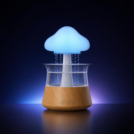 L?mpara nube LumiNest con efecto lluvia y luz azul cielo